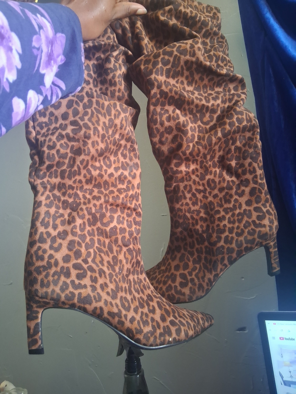 Leopard Print Knee-High Women's Boots - Brown